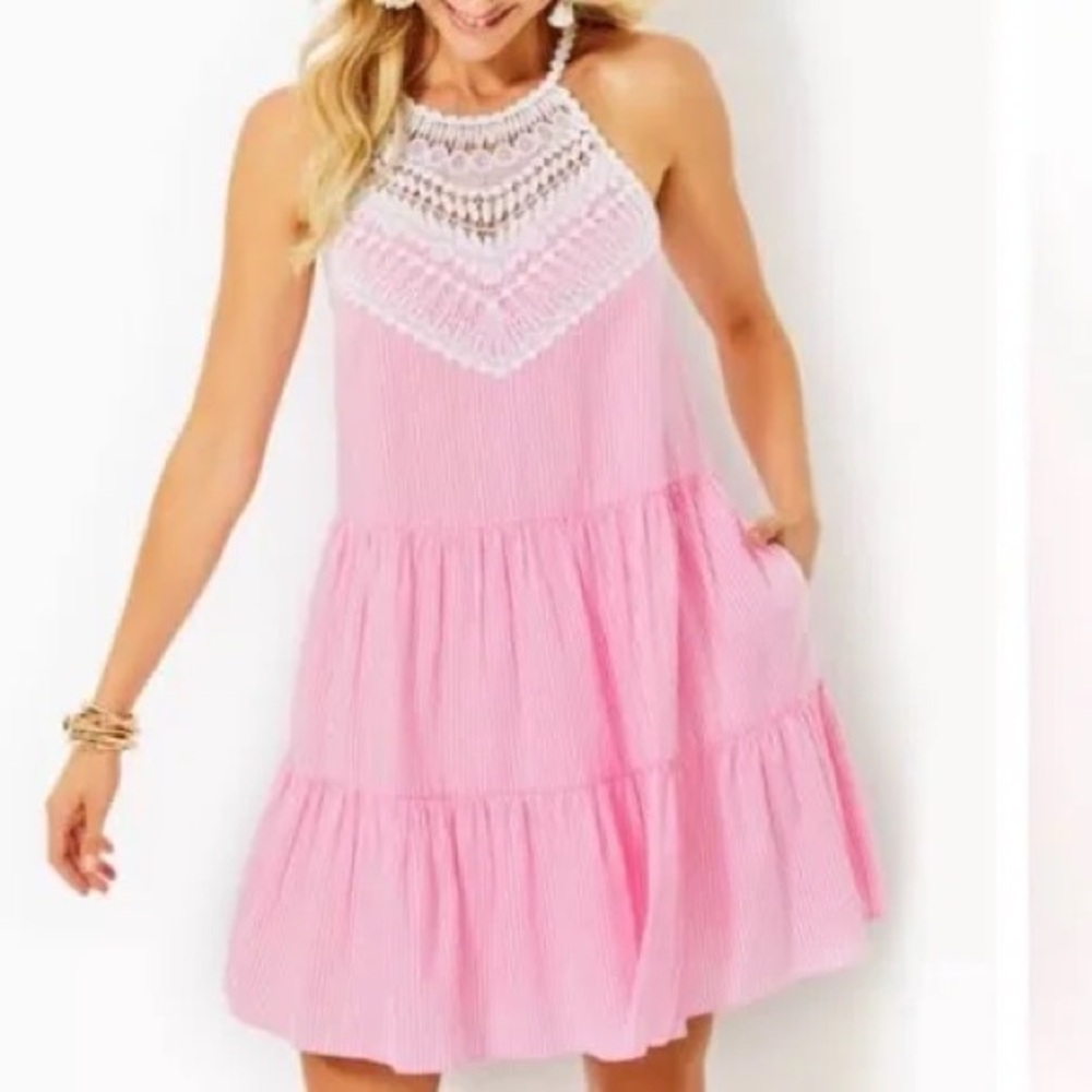 Lilly Pulitzer Britt Seesucker Halter Dress size 0 NWT